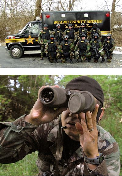 team photo and deputy using binoculars